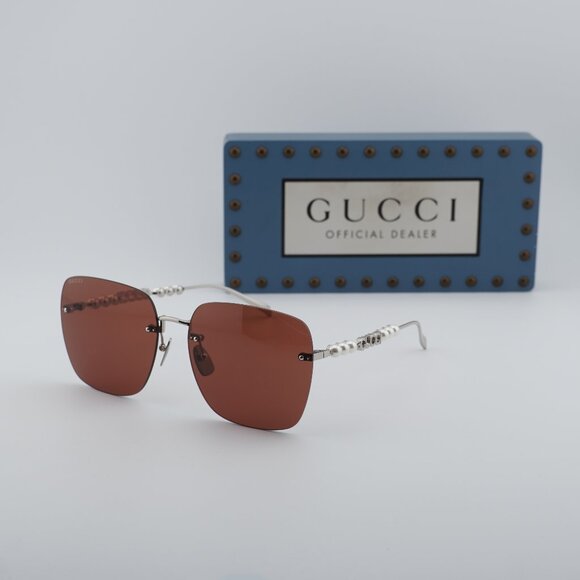 Gucci GG1923SA 002 Square Sunglasses - Silver with Pearl/Brown main image 6